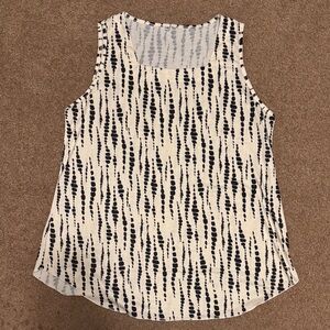 Source Unknown Cream Tank Top with Black Dotted Vertical Pattern